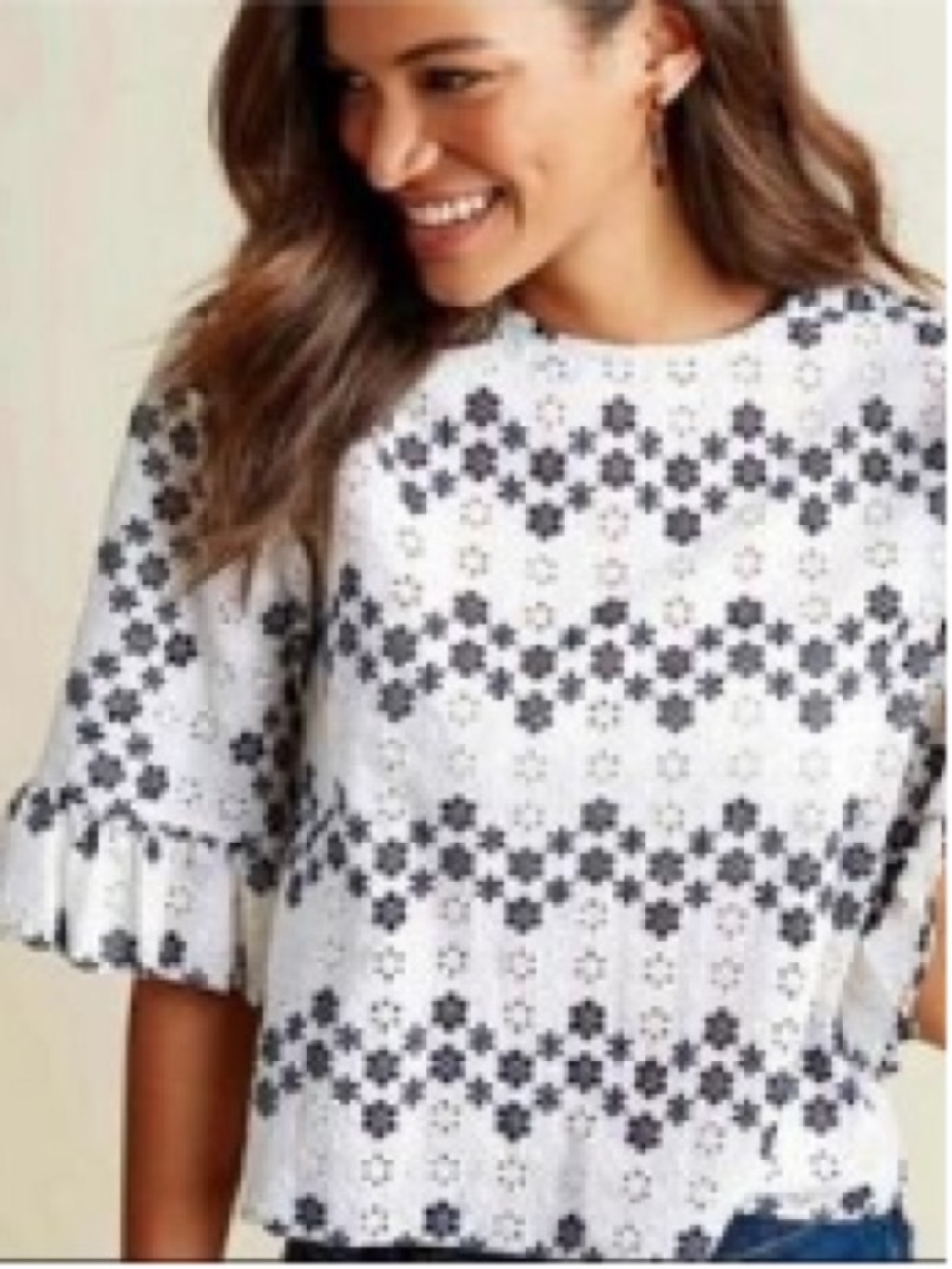 Vineyard Vines Navy & White Floral Embroidery Blouse
